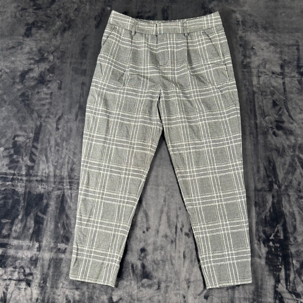 Banana Republic Trousers Womens 6 Grey Plaid Pleated‎ Tapered Dress Pants